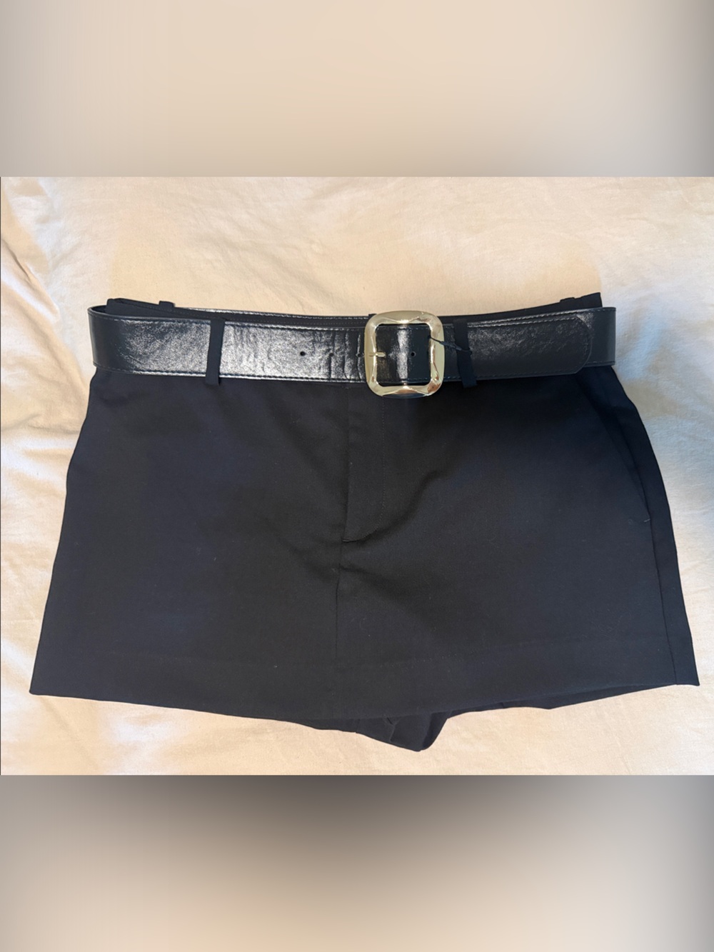 ZARA Black Belted Mini Skort Shorts Silver Buckle Size M 🖤 NWOT